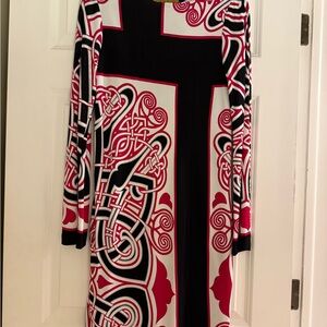 Nicole Miller Black and Pink Long Sleeve Dress